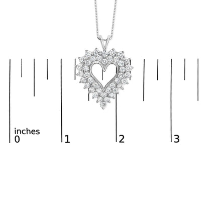 925 Sterling Silver 4.0 Cttw Diamond Two Row Open Heart 18" Pendant Necklace (I-J Color, I2-I3 Clarity)