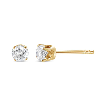 AGS Certified 14K Yellow Gold 1/2 Cttw 4 Prong Set Brilliant Round-Cut Solitaire Diamond Push Back Stud Earrings (O-P, Color, SI2-I1 Clarity)