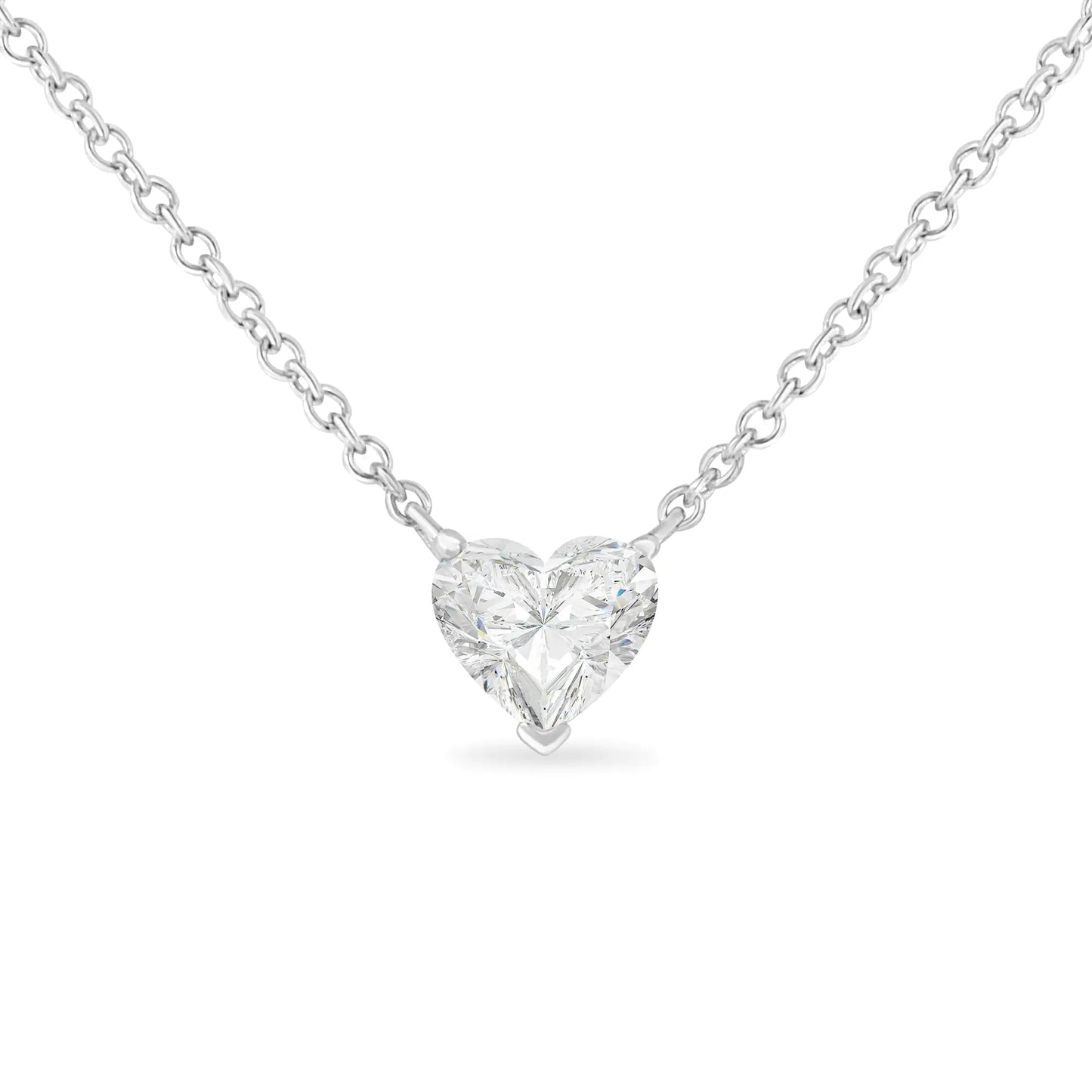 14k White Gold 1/4 Cttw Lab Grown Heart Shape Diamond Solitaire 18" Pendant Necklace (E-F Color, SI1-SI2 Clarity)