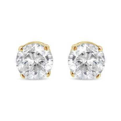 AGS Certified 14K Yellow Gold 1/2 Cttw 4 Prong Set Brilliant Round-Cut Solitaire Diamond Push Back Stud Earrings (O-P, Color, SI2-I1 Clarity)