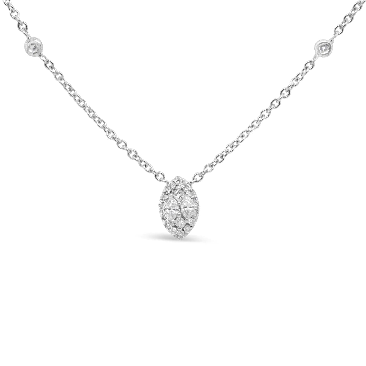 14K White Gold 1/3 Cttw Round Diamond Marquise Shaped Station Necklace - (H-I Color, SI1-SI2 Clarity) - 18"